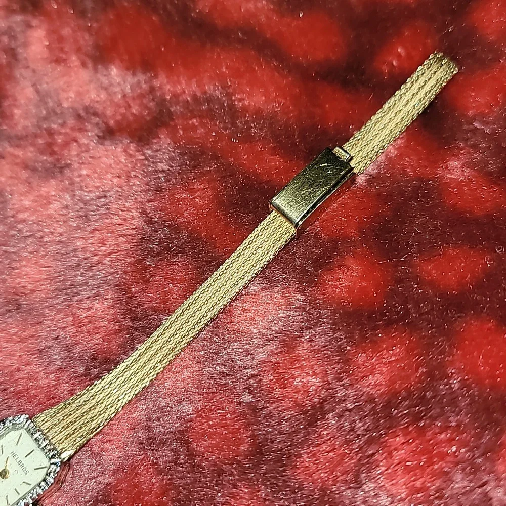 Vintage Helbros Diamond Accent Cocktail Watch SuperQuartz Adjustable Stripe Band
